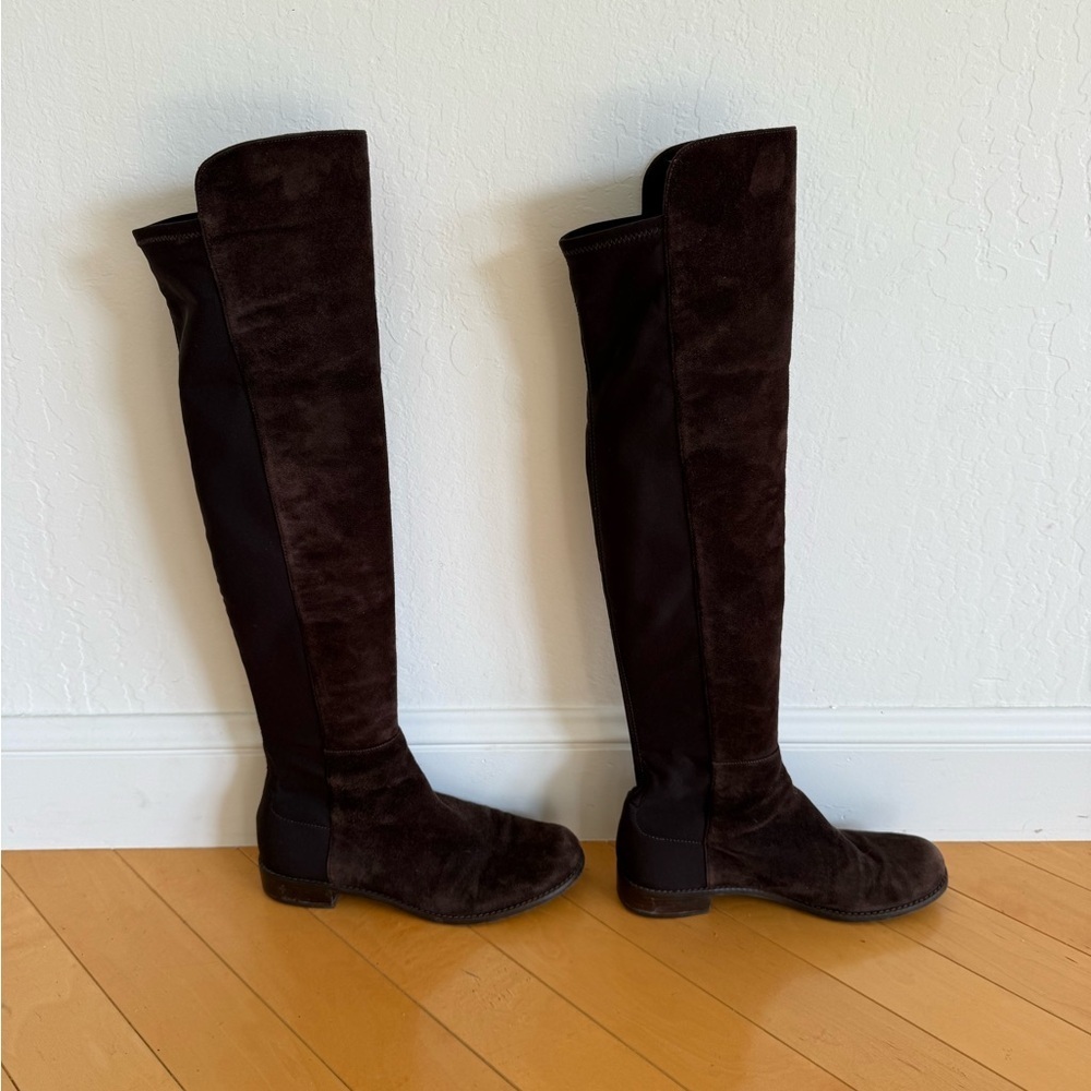 Stuart Weitzman Suede and Microstretch Over-The-Knee Boots - Picture 5 of 13